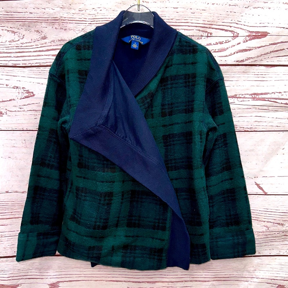 Polo Ralph Lauren Green & Blue Wrap Sweater Size 6